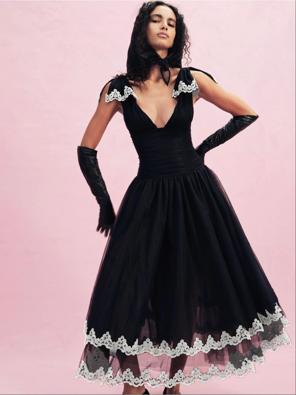 $695 NWT For Love And Lemons “Nicole” Midi Dress in Black Sz 2